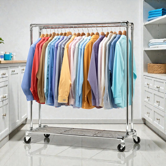 Adjustable Double Rail Rolling Garment Rack