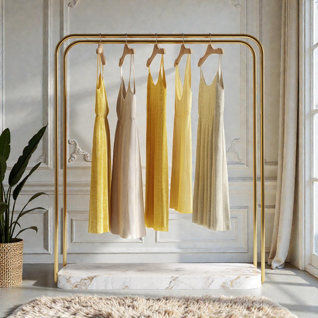 Modern Gold Clothing Rack with Marble Base